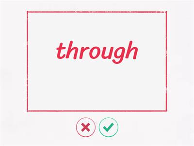 through, tough, thorough, thought, though Flash Cards - Meaning and Sentence