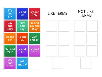 Classifying Like Terms and Unlike Terms