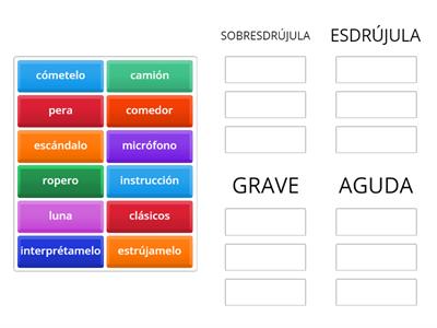 clasificación palabras aplicando reglas acentuación 