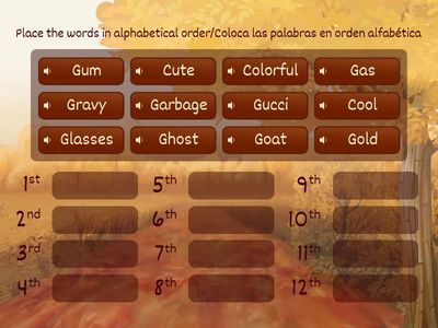 Letter G Alphabetical Order Sort