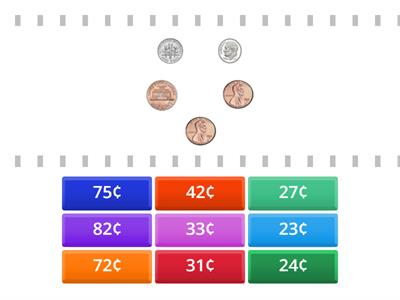 Coins adding dimes, nickels, pennies