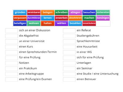 Studium: Verben und Nomen verbinden