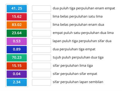 Padankan nombor perpuluhan dengan perkataan dengan betul