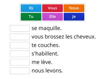 les pronominaux : associez les sujets aux verbes