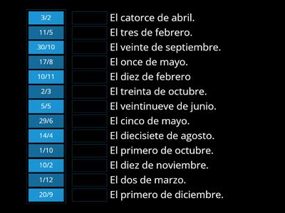 Une las correspondencias:  Las fechas