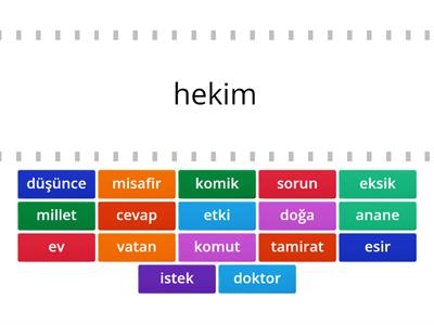 Eş anlamlı kelimeleri bul