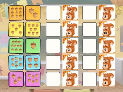 Daj wiewiórce odpowiednią liczbę żołędzi.