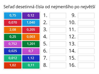 Porovnávání desetinných čísel - rozšíření 