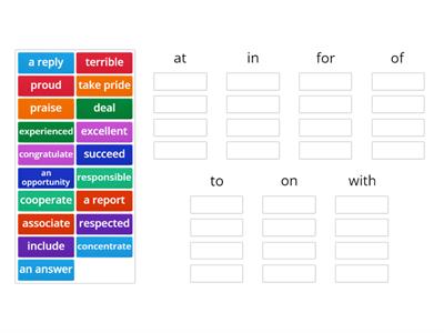 Use of English U1 Words with prepositions