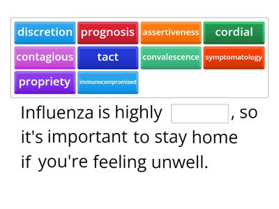 Vocabulary Related to Sickness and Professional Etiquette (sentences)