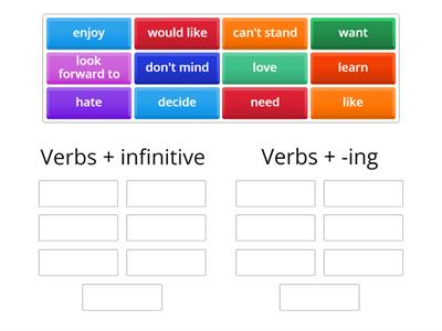 Verbs followed by infinitive or -ing