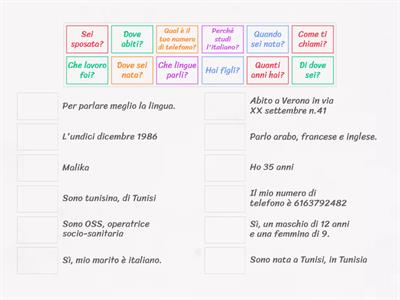 Presentarsi - matching domande e risposte