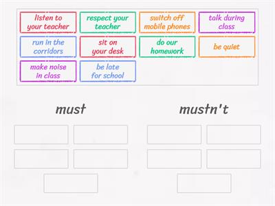 must / mustn't - classroom rules
