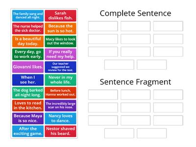 Complete Sentences vs. Sentence Fragments