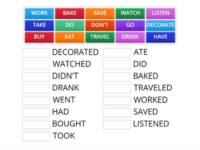 VERBS IN INFINITIVE TO PAST TENSE