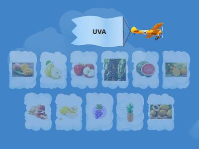 Encontre a combinação das frutas com o nome.