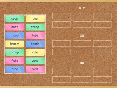 long u word sort (u-e, ou, oo)