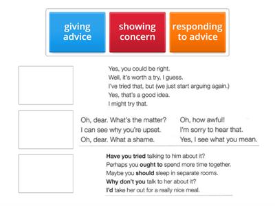 Showing concern, giving advice and responding to advice