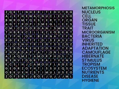 Grade 4 science wordsearch (recap)