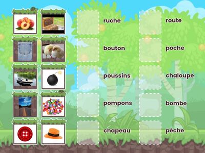 Associe le mot et l'image: on, ou, ch