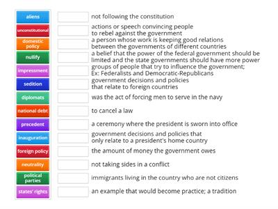 Washington and Adams Vocab