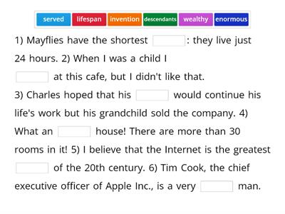 1B Fill in the gaps with the suitable word