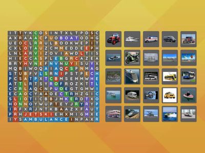 means of transport WORDSEARCH