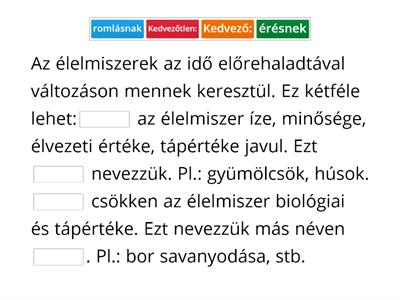 Az élelmiszerek változása