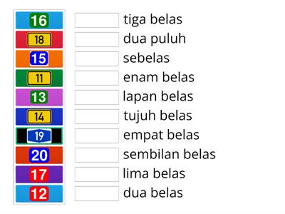 Padankan nombor dan perkataan - Nombor 11 -20