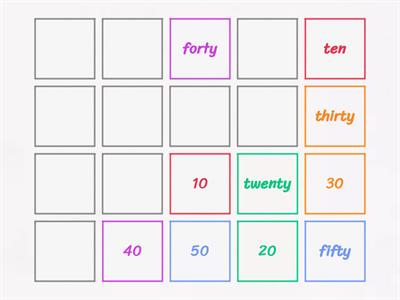 10 - 100 Numbers Matching Pairs