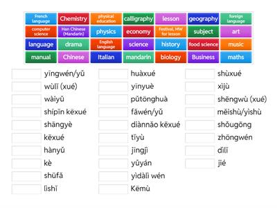 Y11 3.1 Subjects (Pinyin and English)