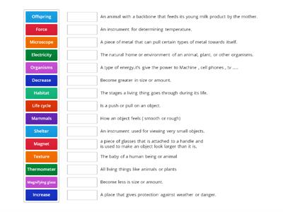 Grade 2 - science Terminology list (no pictures)