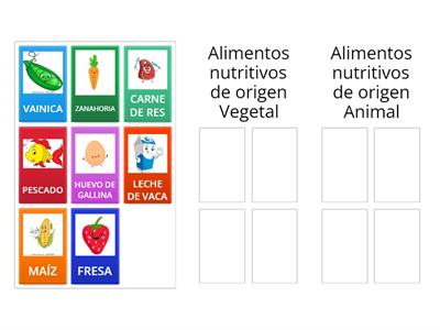 Alimentos nutritivos de origen vegetal y animal.