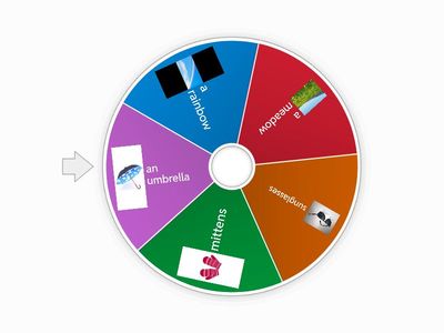 sunglasses,gloves,an umbrella, a meadoe, a rainbow