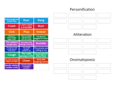 Personification, alliteration, onomatopoeia: 12/ 11