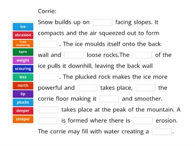 Formation of Glacial Features - key word task