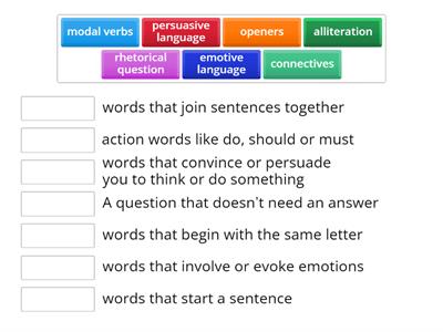 Persuasive writing feature match 