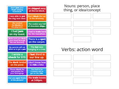 Sort the bold words into their parts of speech based on the sentence. 