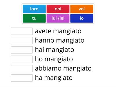 Abbina pronomi  e passato prossimo