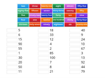 UNIT 1C - NUMBERS (matching)