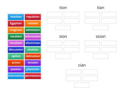 81. Match the 'shun' word to the suffix spelling