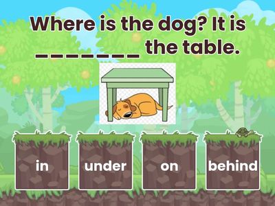 Prepositions (on, in, under, behind, next to, in front of)