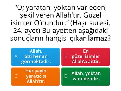 5. Sınıf Allah İnancı Ünite Değerlendirme