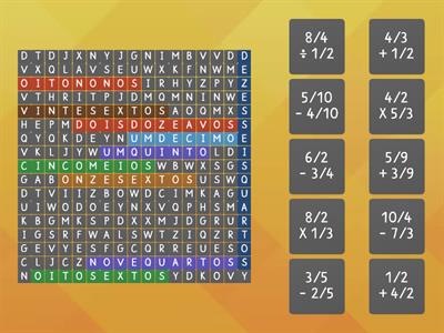Caça palavra das operações com frações