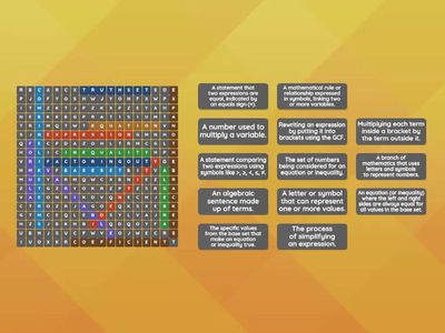 Me8a Math - Algebra Wordsearch