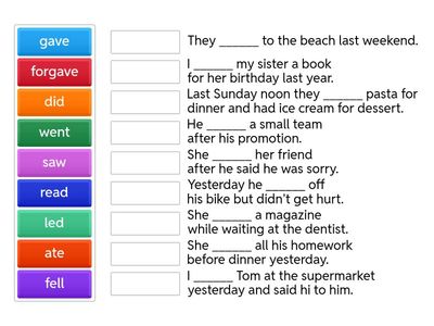 Irregular Simple Past Verbs - Set 8 - Part 1 - Miscellaneous - Fill in the blanks