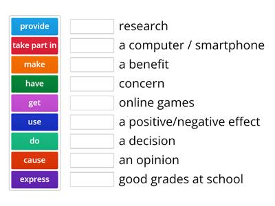 Solutions Pre 3F Verb+noun collocations