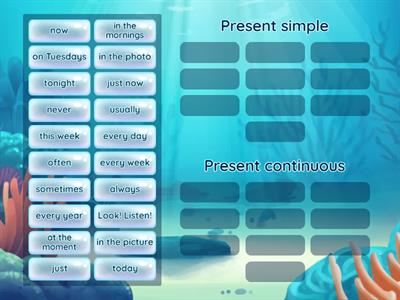 Signal words (present simple x present continuous)