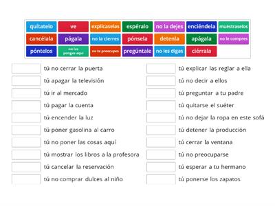  "tú" imperativo afirmativo y negativo con objeto directo y/o objeto indirecto