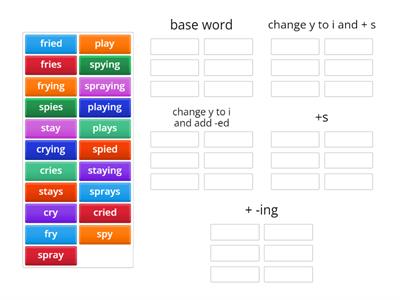 sort 9 Y + inflected endings